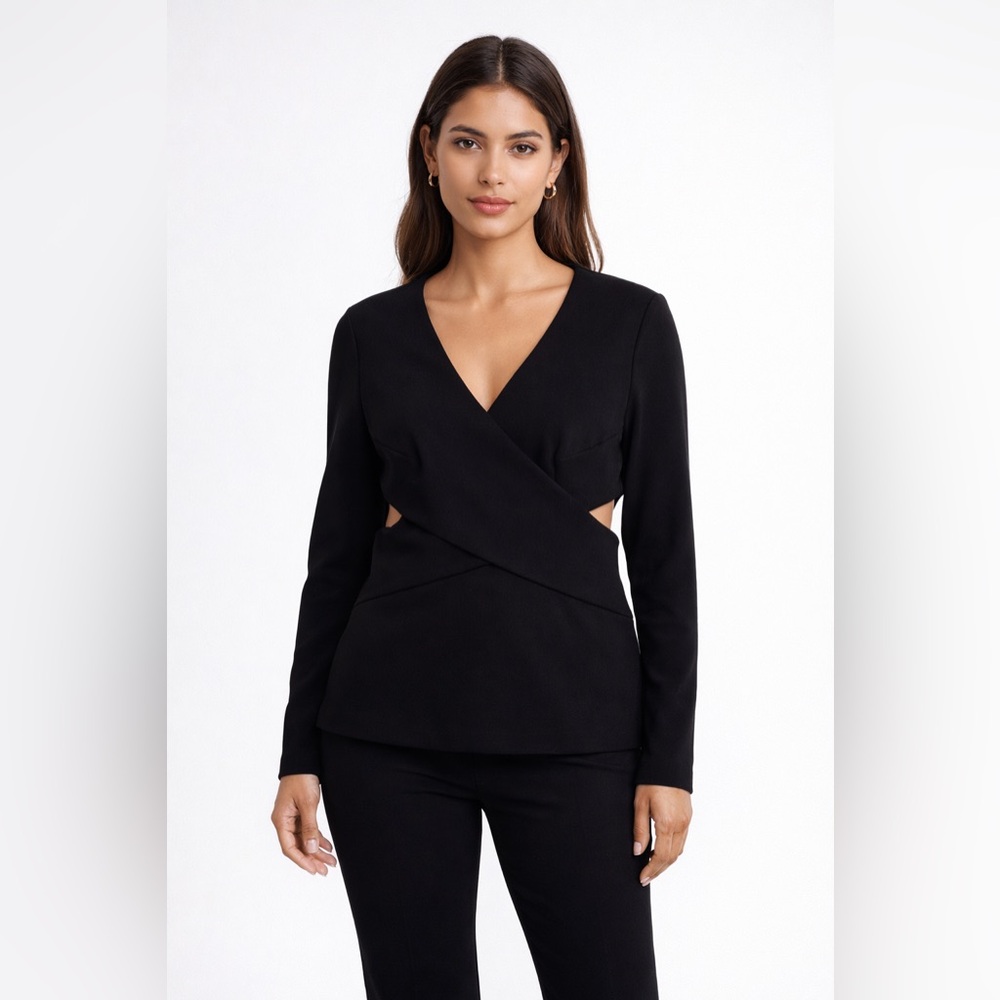 Halston Heritage Black Wrap Blouse